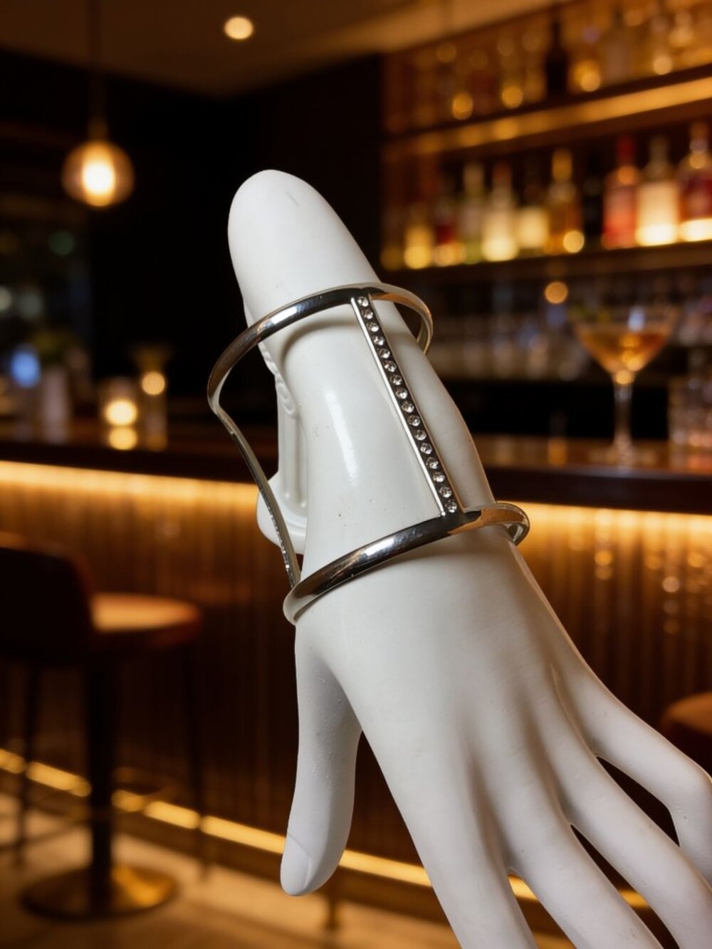 vintage silver tone jewel chrystals t bar wide cuff bracelet